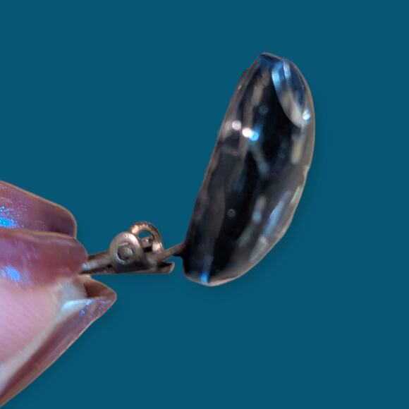 1960s Bewitching Glitter Lucite Clip-On Earrings ~ moons cabochon clear matrix - Picture 7 of 9